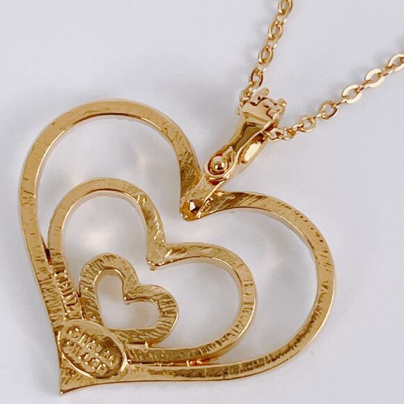 Signed Nolan Miller Gold Tone Triple Heart Rhinestone Pendant Necklace Vintage - Picture 8 of 12